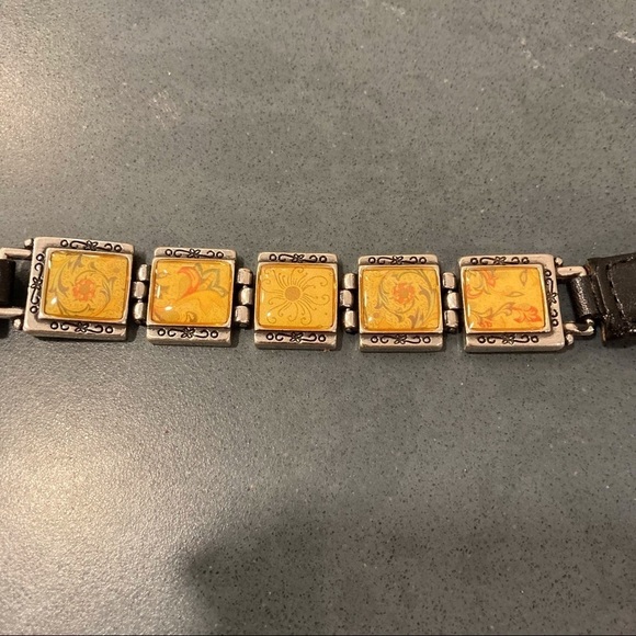 Womens medium black brown reversible leather belt with silver tone links buckle - Picture 13 of 16